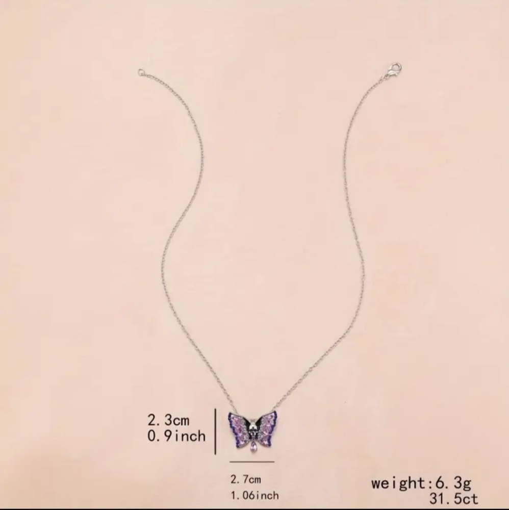 Exquisite Ladies Butterfly Skull Rhinestone Necklace - Picture 4 of 7